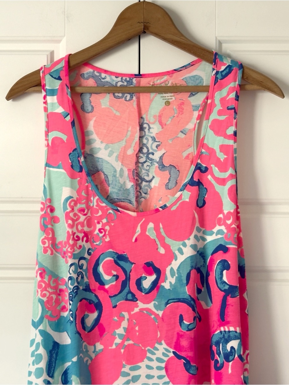 Lilly Pulitzer Melle Trapeze Dress Womens Large Pink Blue Coral I’m So Jelly - Picture 2 of 11